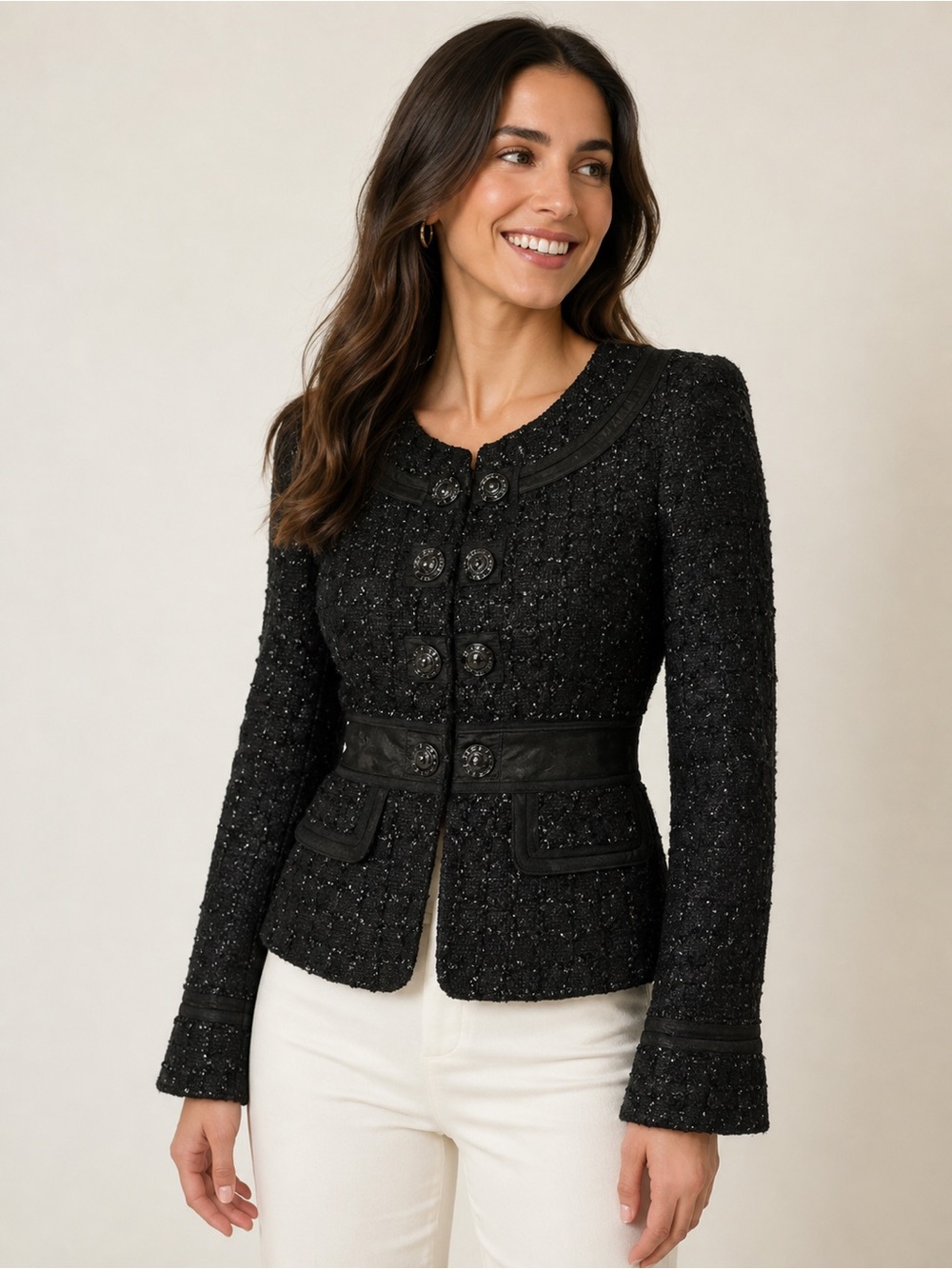 🌿 NWT WHBM Metallic Tweed Blazer  ✨Lightweight Spring Layer Chain Detail Size 00